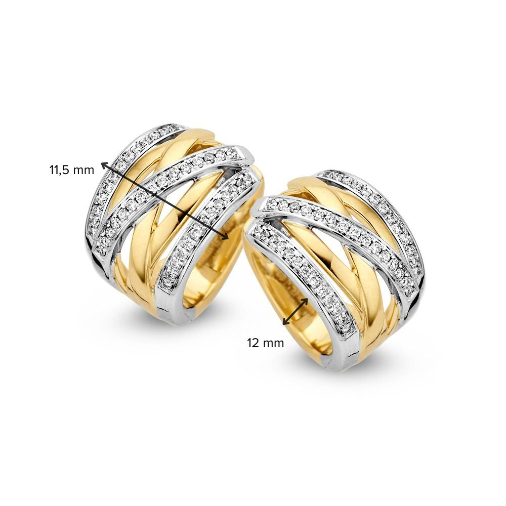 Orecchini a cerchio bicolore in oro giallo e bianco con diamanti – Orecchini a cerchio 14 carati con 0.36 carati di brillanti
