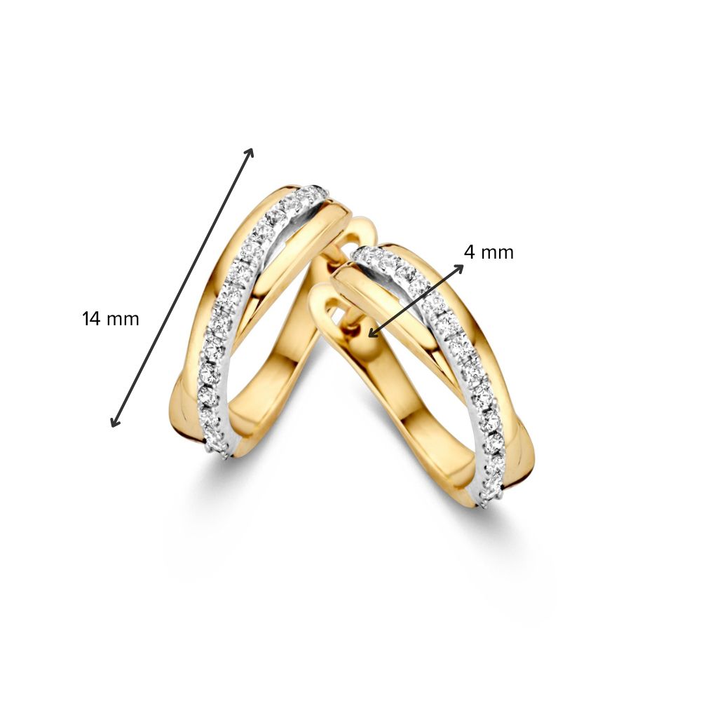 Orecchini a Cerchio in Oro Bicolore con Zirconi - Orecchini Eleganti a Fasce Multiple, 14 Carati