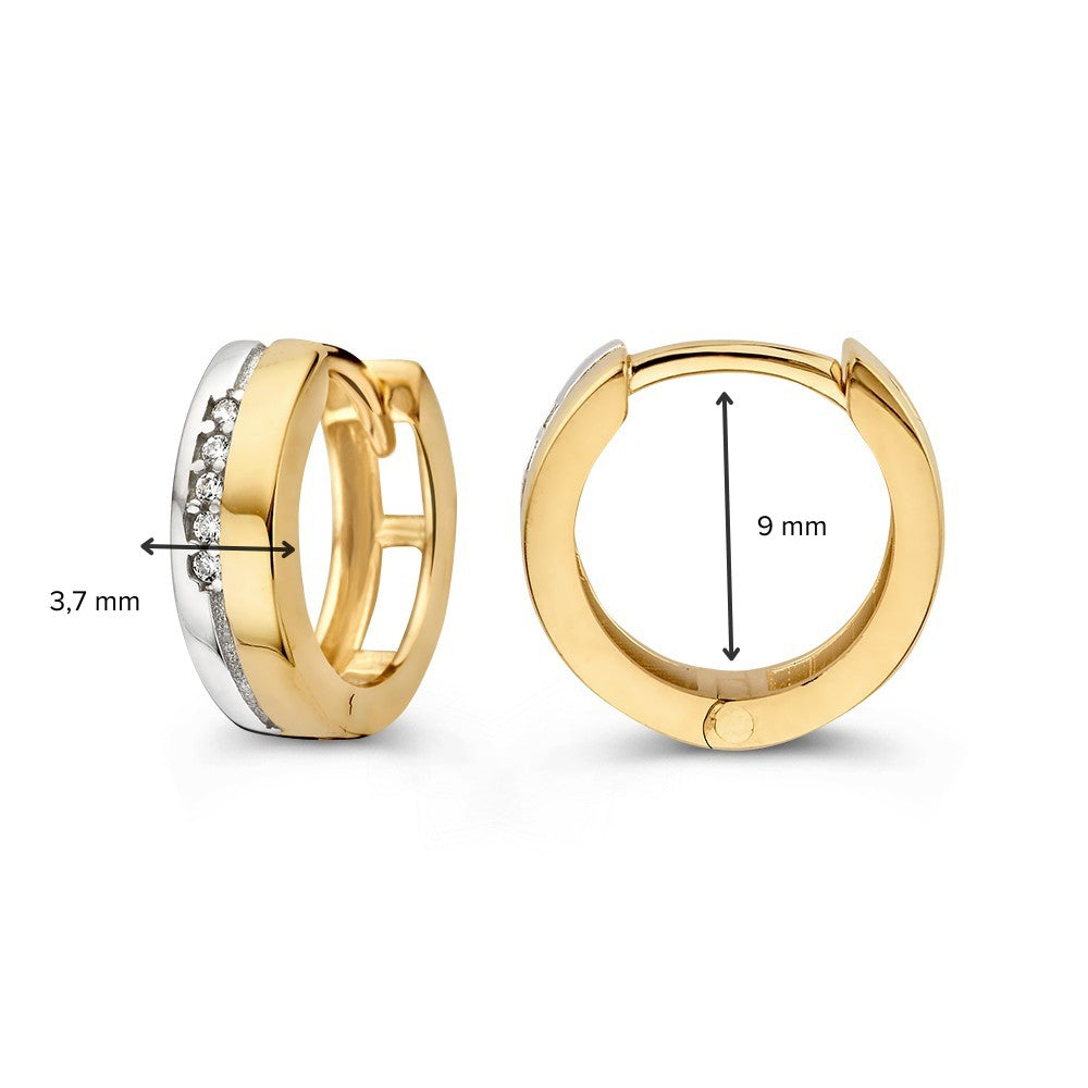 Cerchi orecchini bicolore in oro bianco e giallo con cinque zirconie – Creole eleganti e minimal