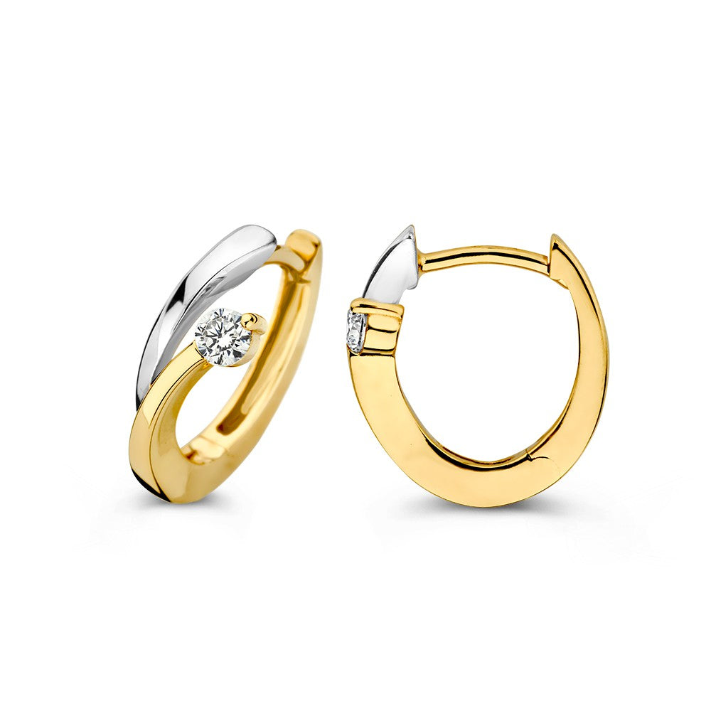 Orecchini a Cerchio Bicolore in Oro Bianco e Giallo con Zirconi – Eleganza Sottile per Ogni Giorno