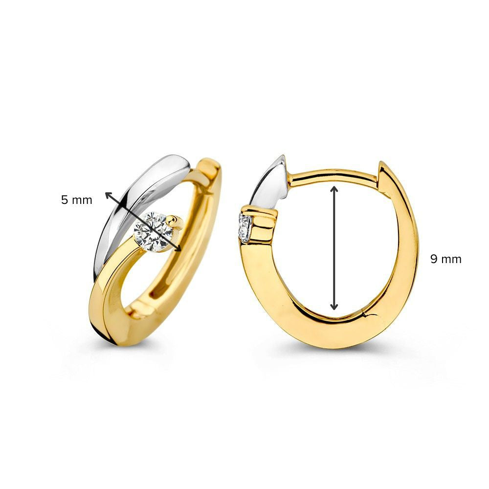 Orecchini a Cerchio Bicolore in Oro Bianco e Giallo con Zirconi – Eleganza Sottile per Ogni Giorno