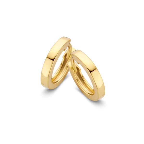 Orecchini in oro giallo 14 carati, forma rettangolare, diametro di 9 mm.
