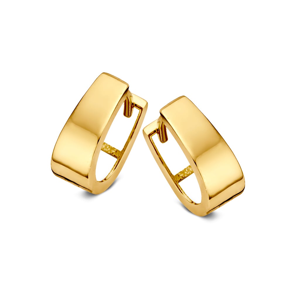 Orecchini in oro giallo 14 carati con design elegante e forma rettangolare, misura interna 7 mm.