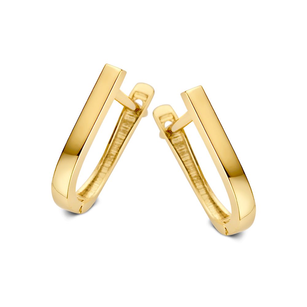 Orecchini in oro giallo 14 carati con finitura liscia e forma rettangolare (12x8 mm).