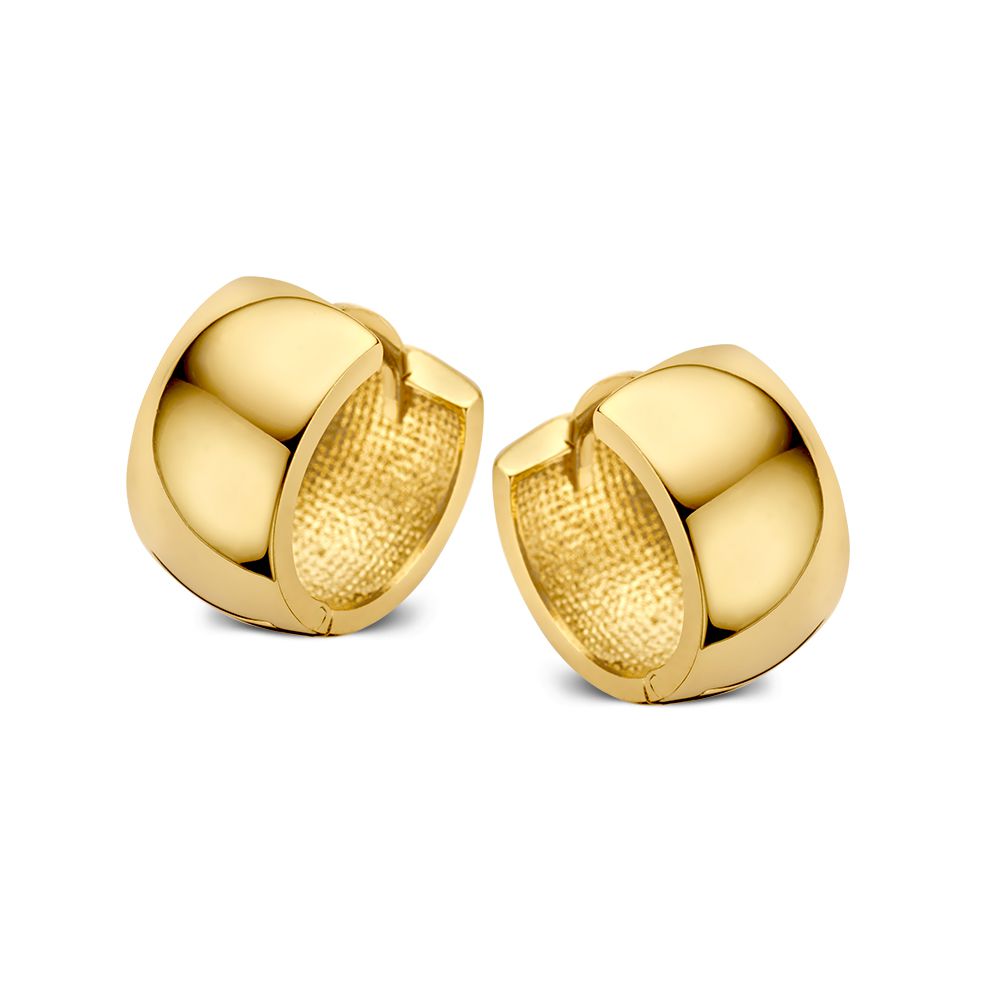 Orecchini larghi in oro giallo 14K con finitura lucida e opaca.