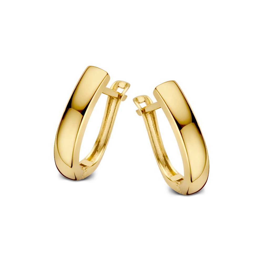 Orecchini in oro giallo 14K con design semplice e lucido, forma curva e finitura liscia.