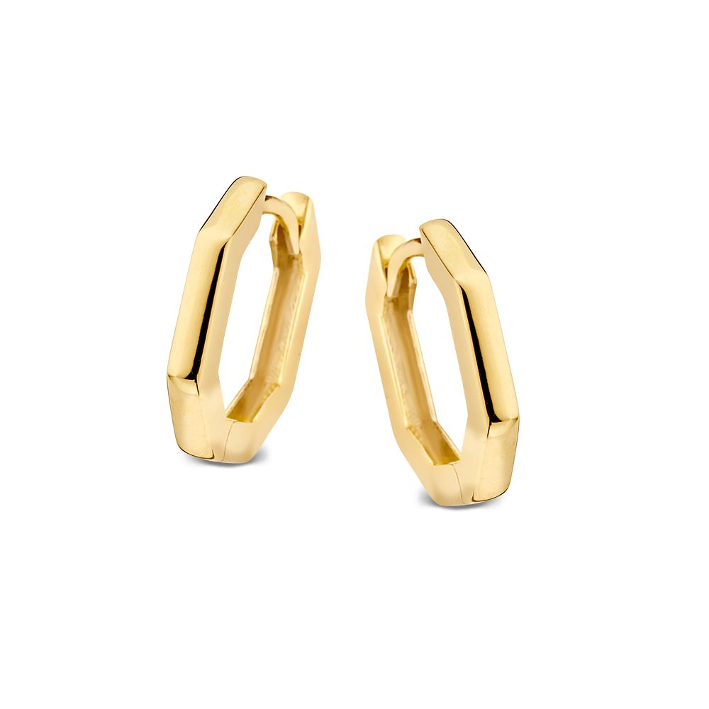 Orecchini in oro giallo con design ottagonale, finitura lucida e forma geometrica.