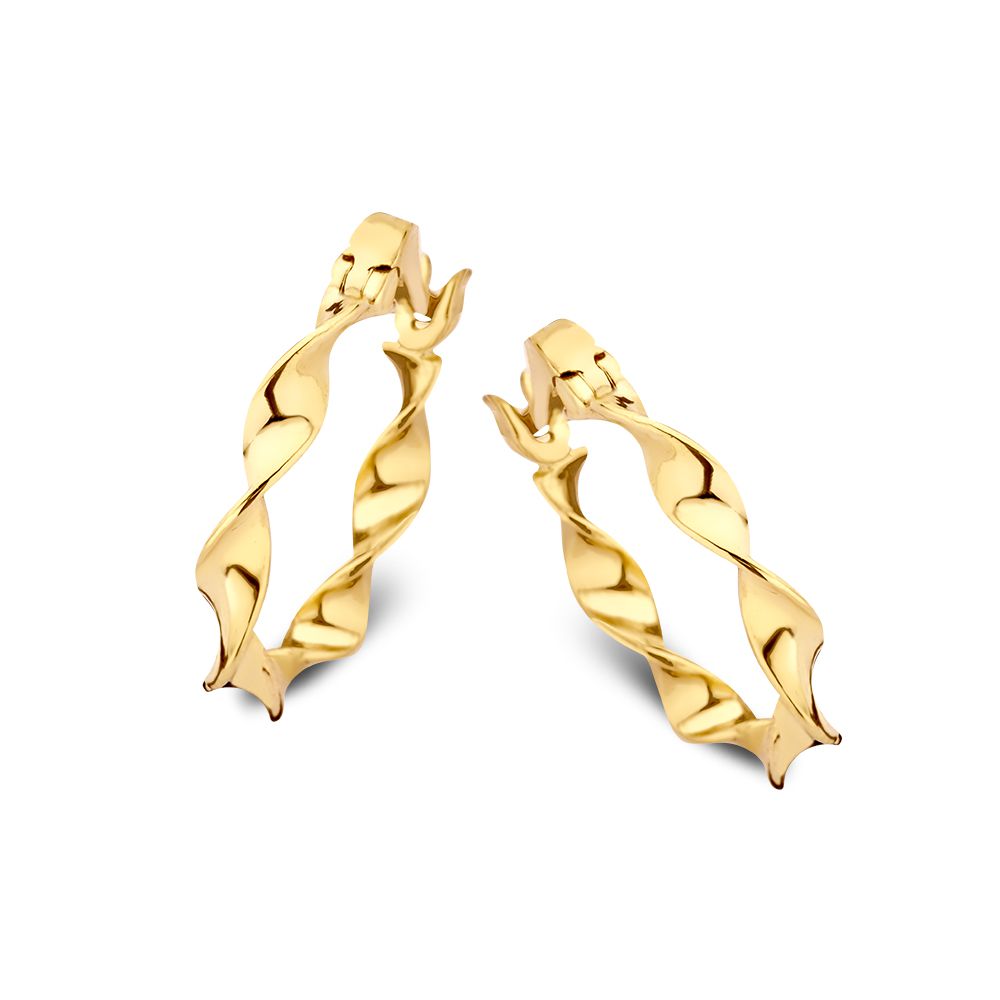 Orecchini alla creola in oro giallo 14 carati, con design intrecciato e finitura lucida.