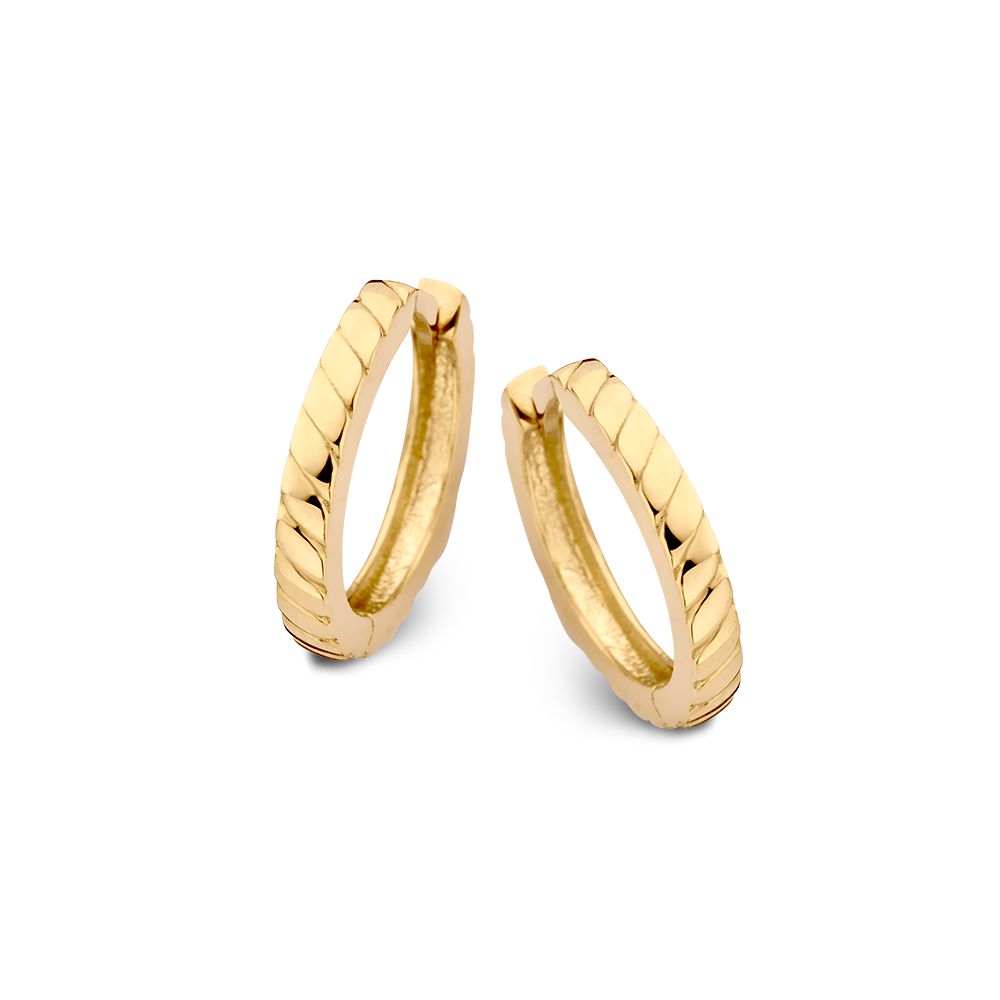 Orecchini in oro giallo 14 carati con design a righe.