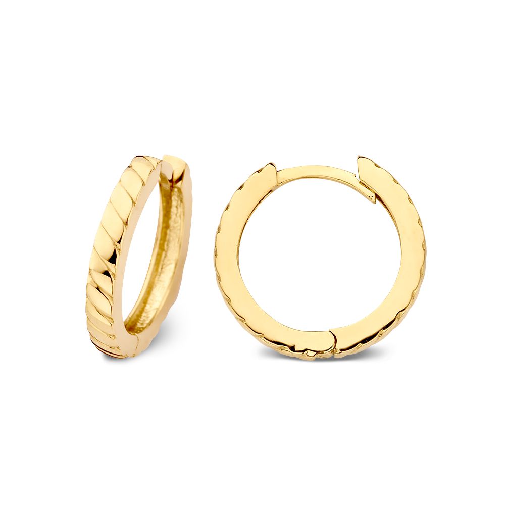 Orecchini a Cerchio in Oro Giallo con Design a Costine | Oro 14 Carati – Van der Kooij