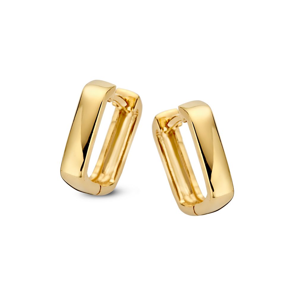 Orecchini in oro giallo con design quadrato, finitura lucida e forma geometrica distintiva.
