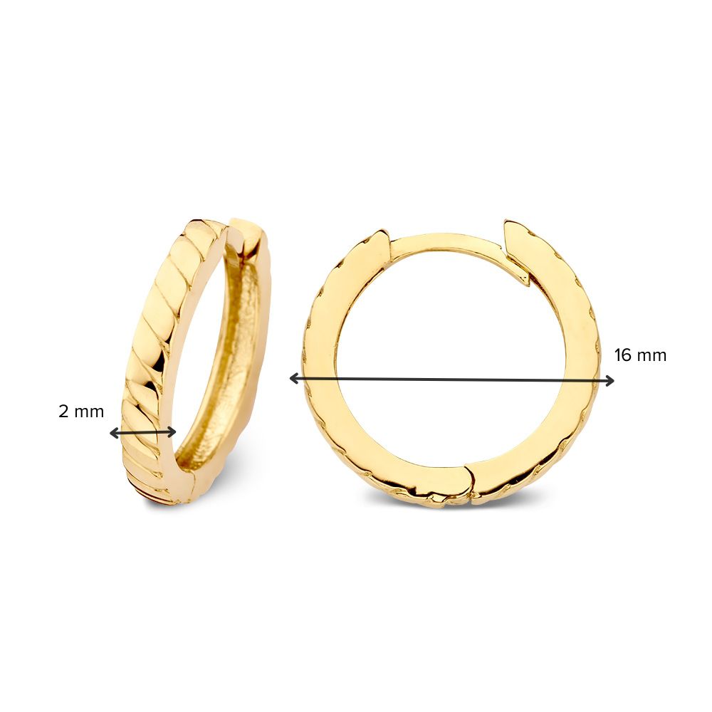 Orecchini a Cerchio in Oro Giallo con Design a Costine | Oro 14 Carati – Van der Kooij