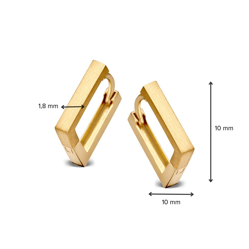 Orecchini a Cerchio in Oro Giallo con Design Quadrato – 14 Carati – Finitura Opaca e Lucida – Van der Kooij