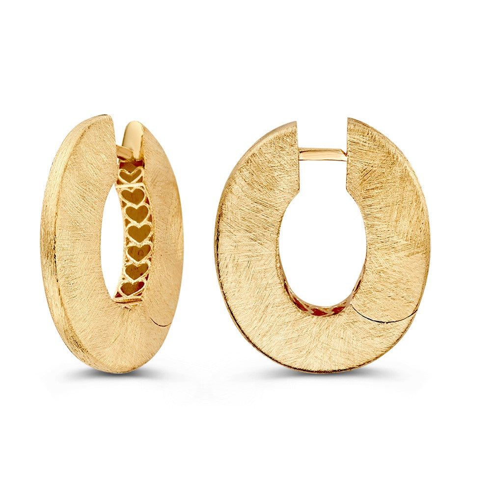 Orecchini in Oro Giallo Satinati con Finitura Ghiaccio Opaco dal Design Sorprendente