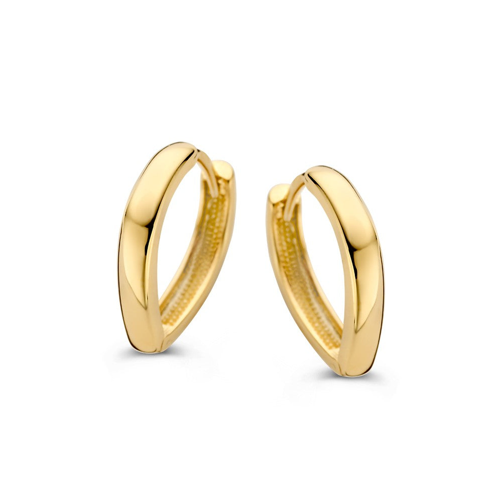 Orecchini in oro giallo 14K con forma tappata e finitura lucida.