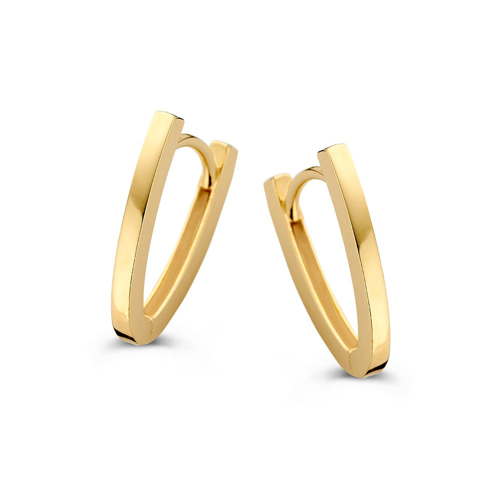 Orecchini in oro giallo 14K con design geometrico e finitura lucida.