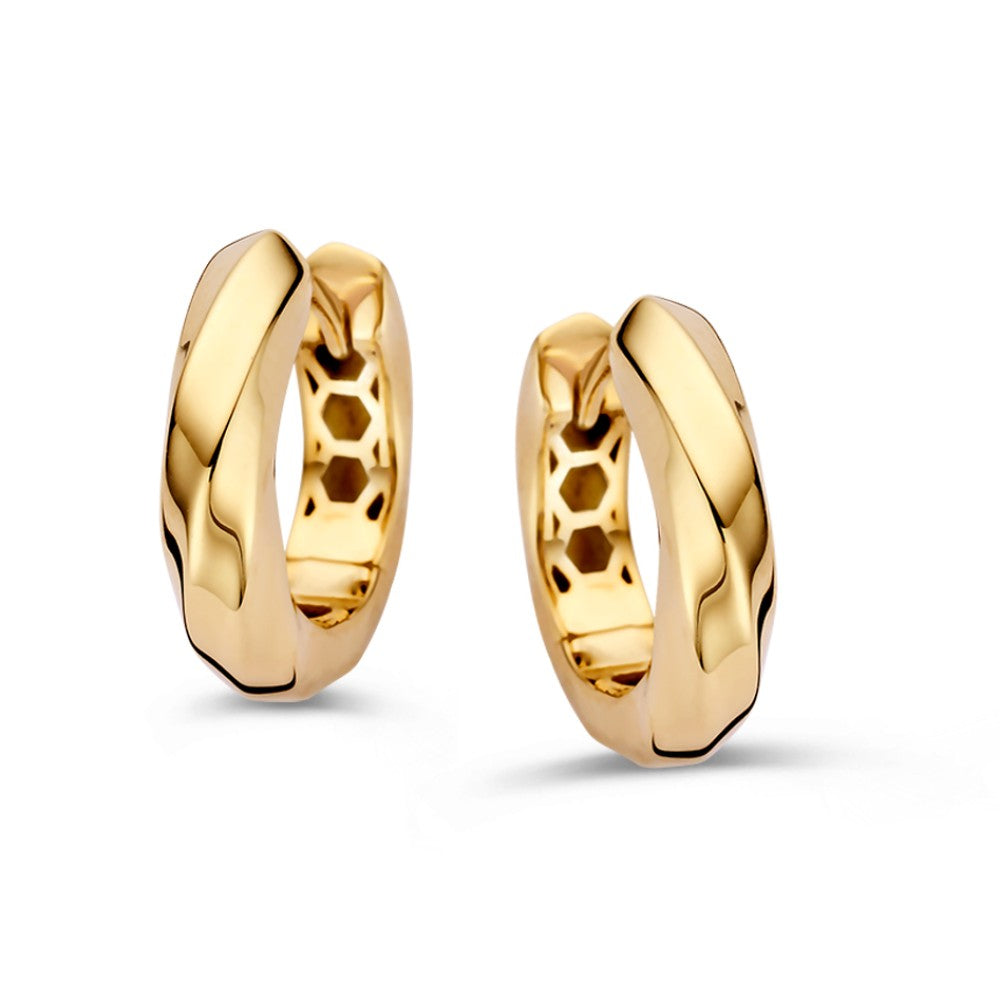 Orecchini in oro giallo con design a spirale, finitura lucida e forma rotonda.