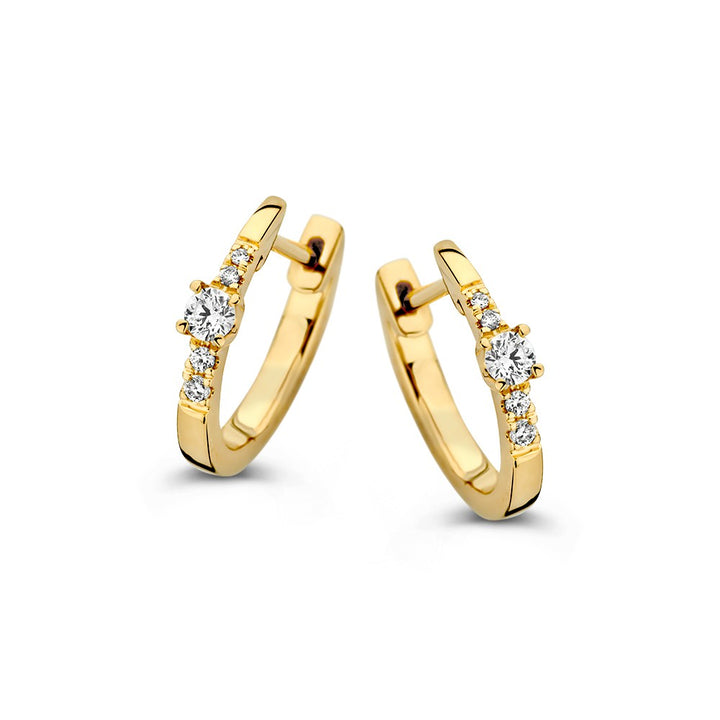Geelgouden Oorringen met Diamanten, 14 Karaat, 0.16 crt, Briljantgeslepen, 13 mm