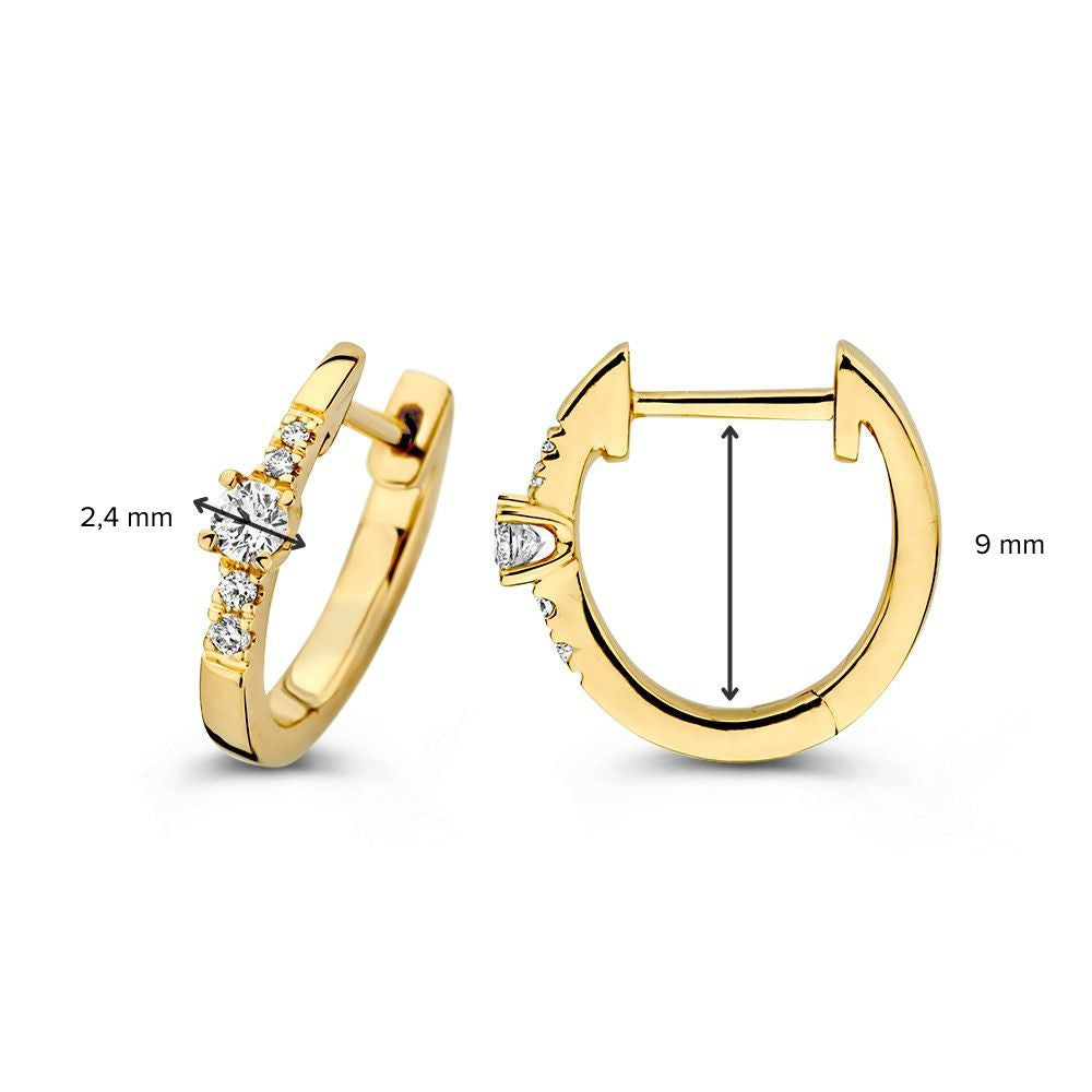Orecchini a Cerchio in Oro Giallo con Diamanti, 14 Carati, 0.16 crt, Taglio Brillante, 13 mm