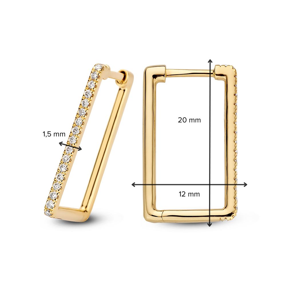 Eleganti orecchini a cerchio in oro giallo con diamante, design lineare e rettangolare