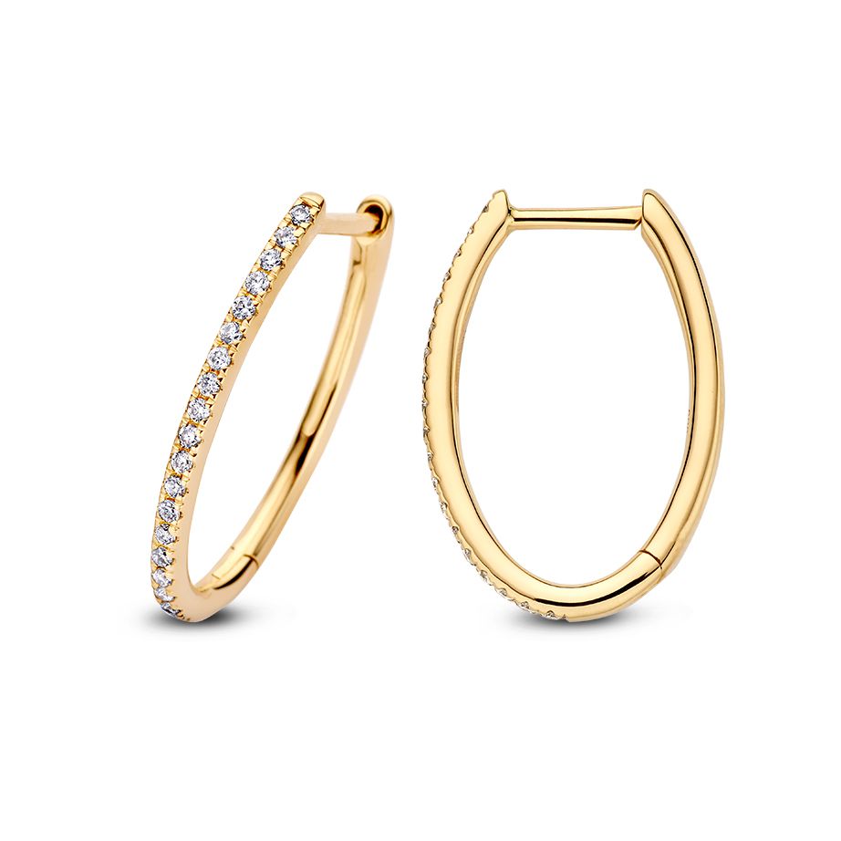 Splendidi Orecchini a Cerchio Ovali in Oro Giallo con Diamanti Preziosi – Eleganza Sottile 0,18 crt.
