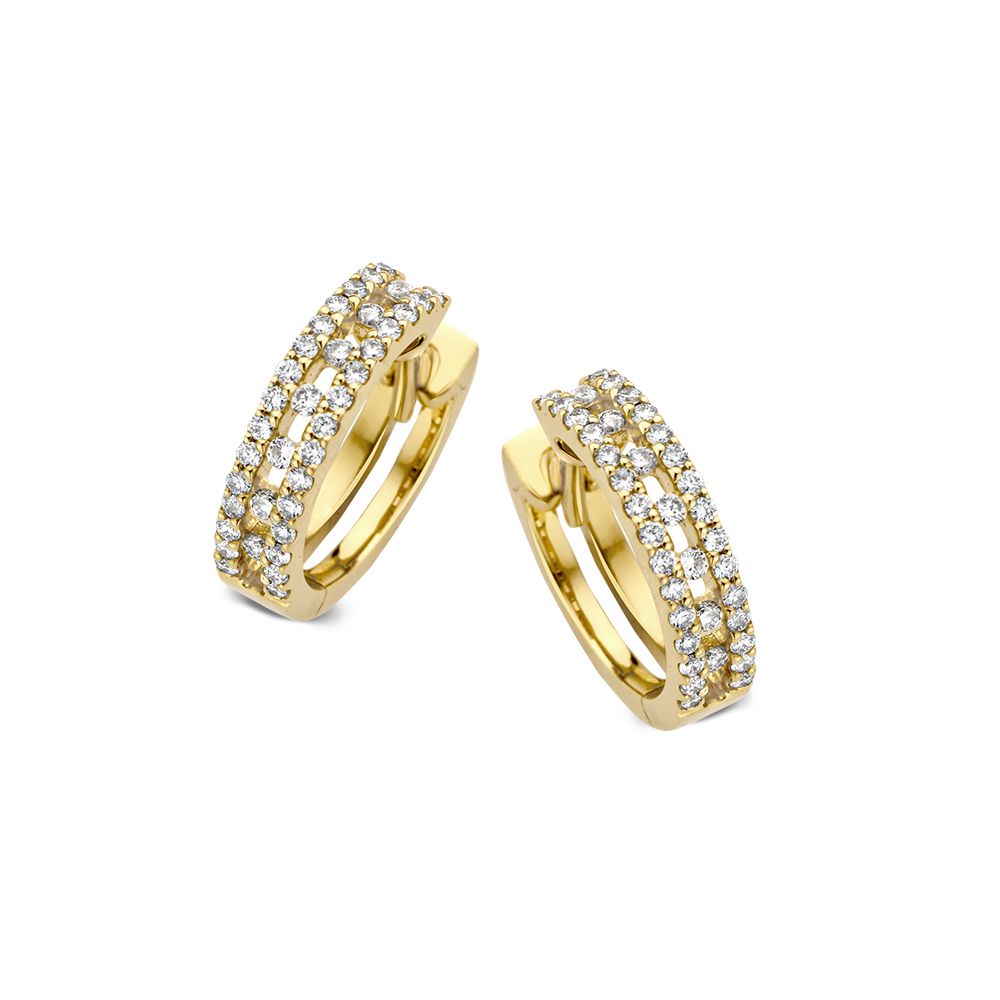 Orecchini in oro giallo con diamanti, design a doppia fila, 0,28 crt.