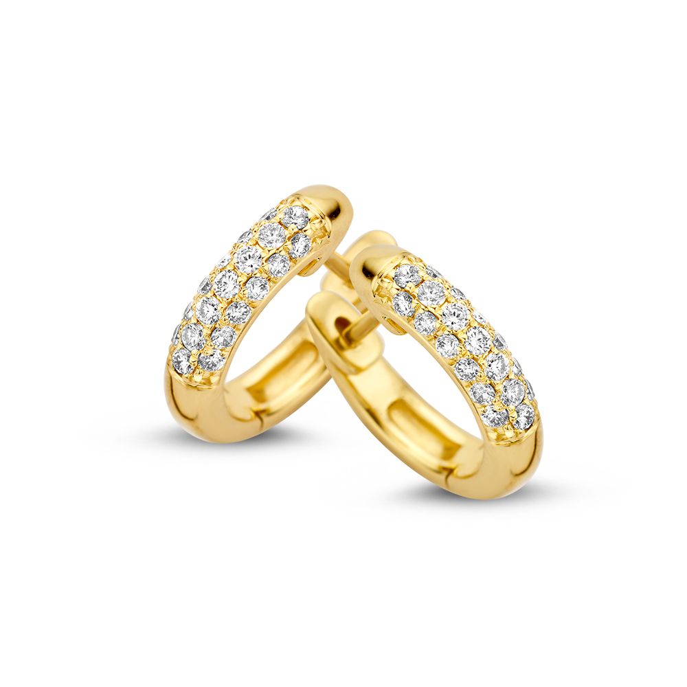 Orecchini in oro giallo con diamanti, design curvo e brillantezza di 0,32 crt.