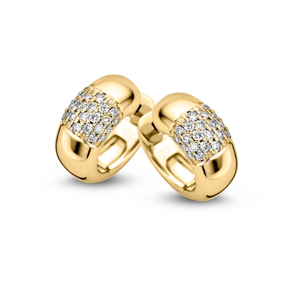 Bolle Geelgouden Oorringen met Diamant in Pavézetting: Tijdloze Luxe 0,32 crt.