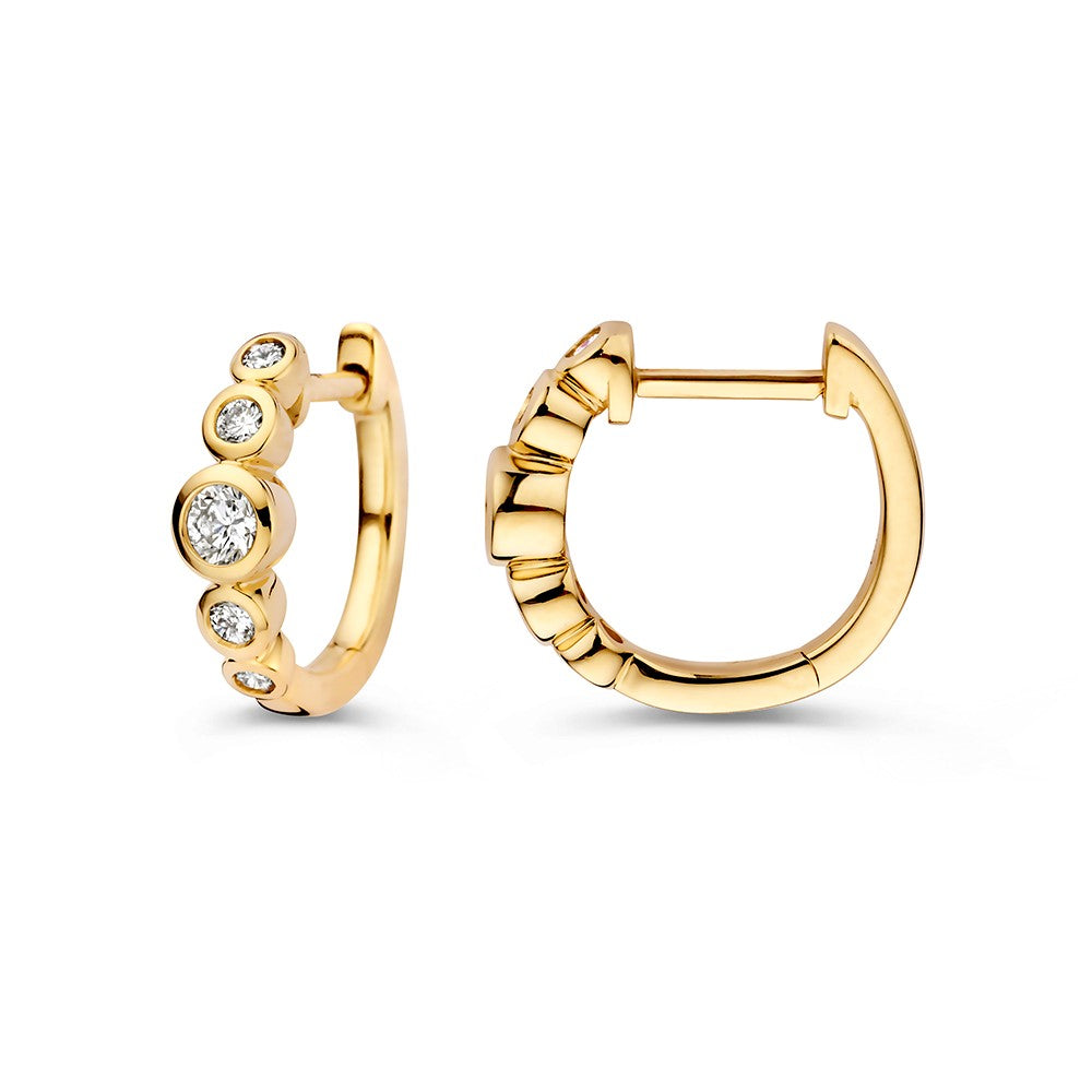 Eleganti Orecchini a Cerchio in Oro con Diamanti 0.32 crt, Oro Giallo 14 Carati, Collezione 'Bubbles'