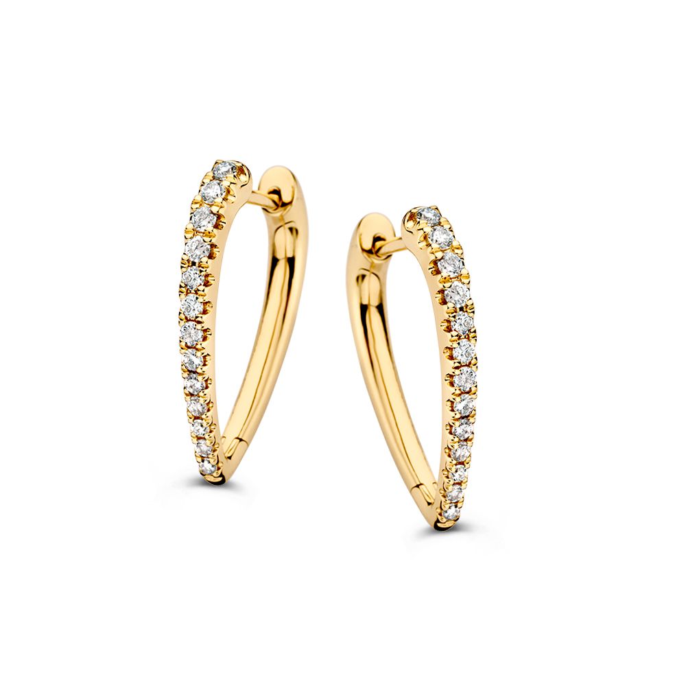 Orecchini in oro giallo con design asimmetrico, decorati con diamanti da 0,36 ct.