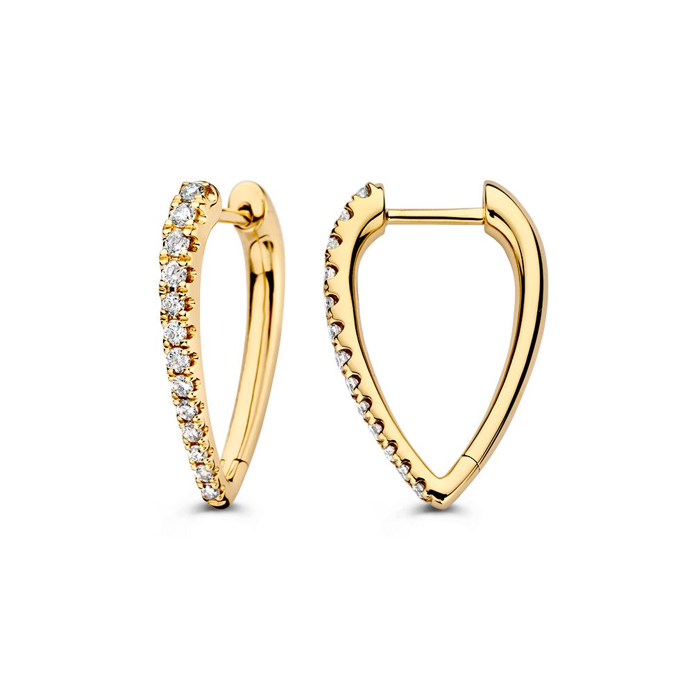 Orecchini a cerchio in oro giallo dal modello asimmetrico con diamante: uno statement elegante 0,36 ct.