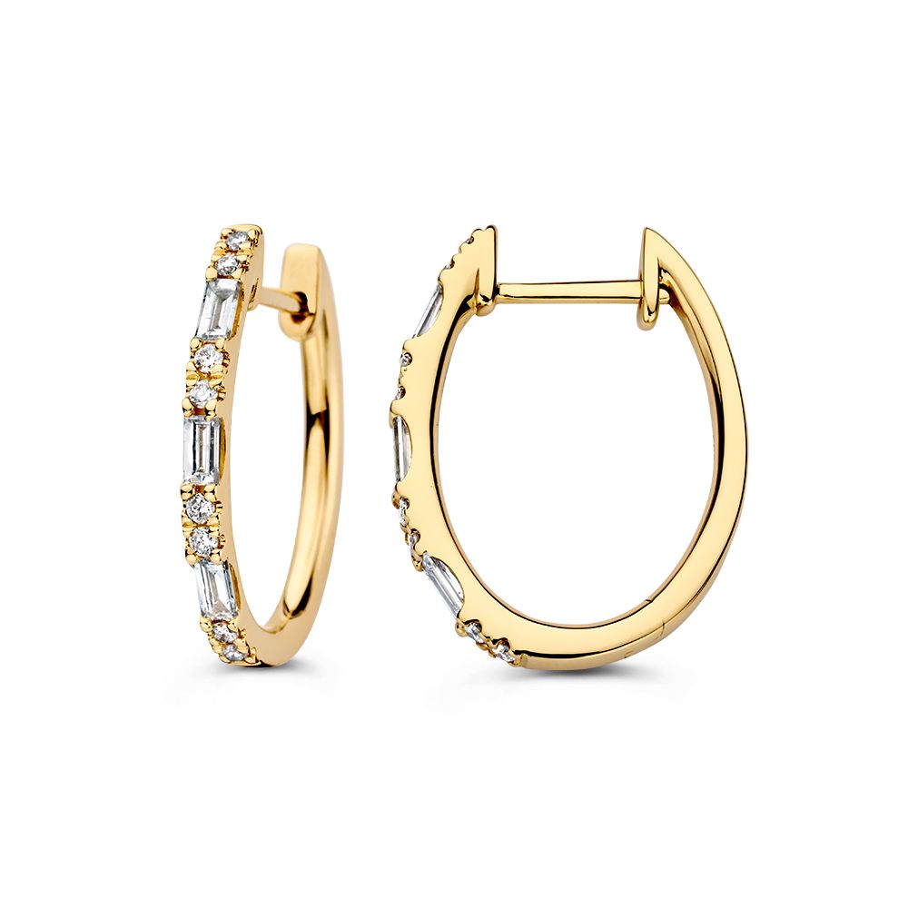 Orecchini a Cerchio di Lusso in Oro Giallo con Diamanti Baguette e Brillanti: Un Lusso Discreto 0,38 crt.