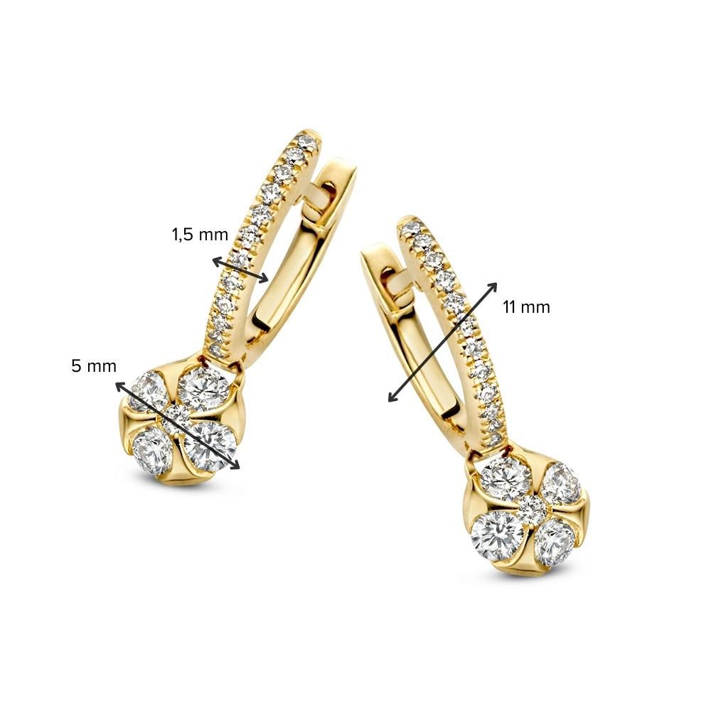 Eleganti Orecchini a Cerchio in Oro Giallo con Ciondoli di Diamanti 0,42 ct.