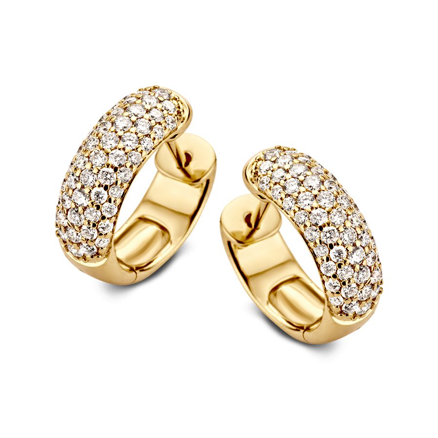 Opvallende Geelgouden Oorringen met Geschakelde Hangers en Fonkelende Diamanten 0,96 crt.