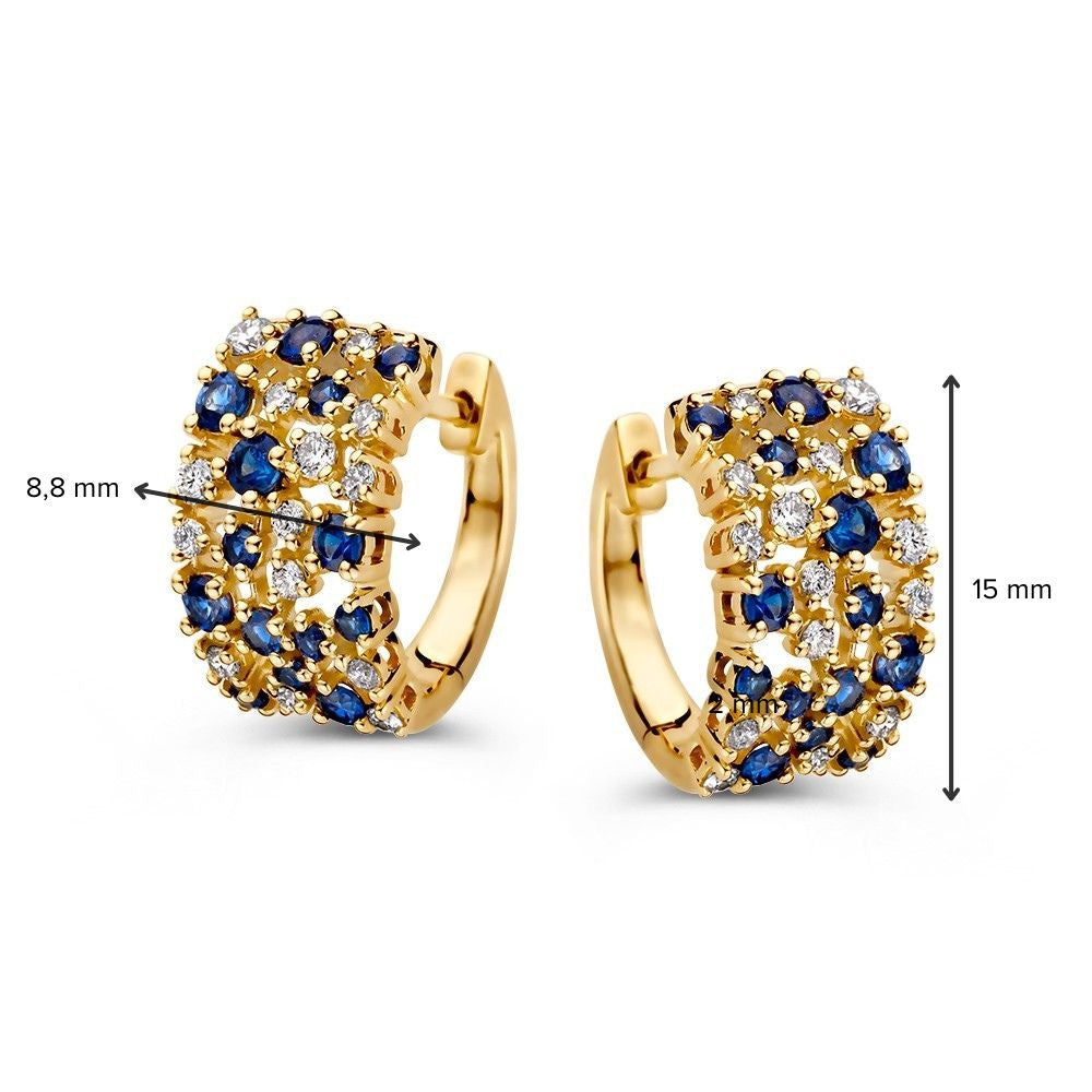 Eleganti Orecchini a Cerchio in Oro Giallo con Zaffiro Blu e Diamanti