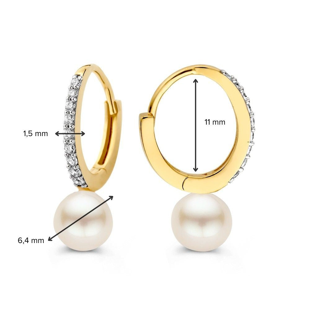 Orecchini a Cerchio in Oro Giallo 14K con Perla e Zircone – Ciondoli Eleganti per Donna