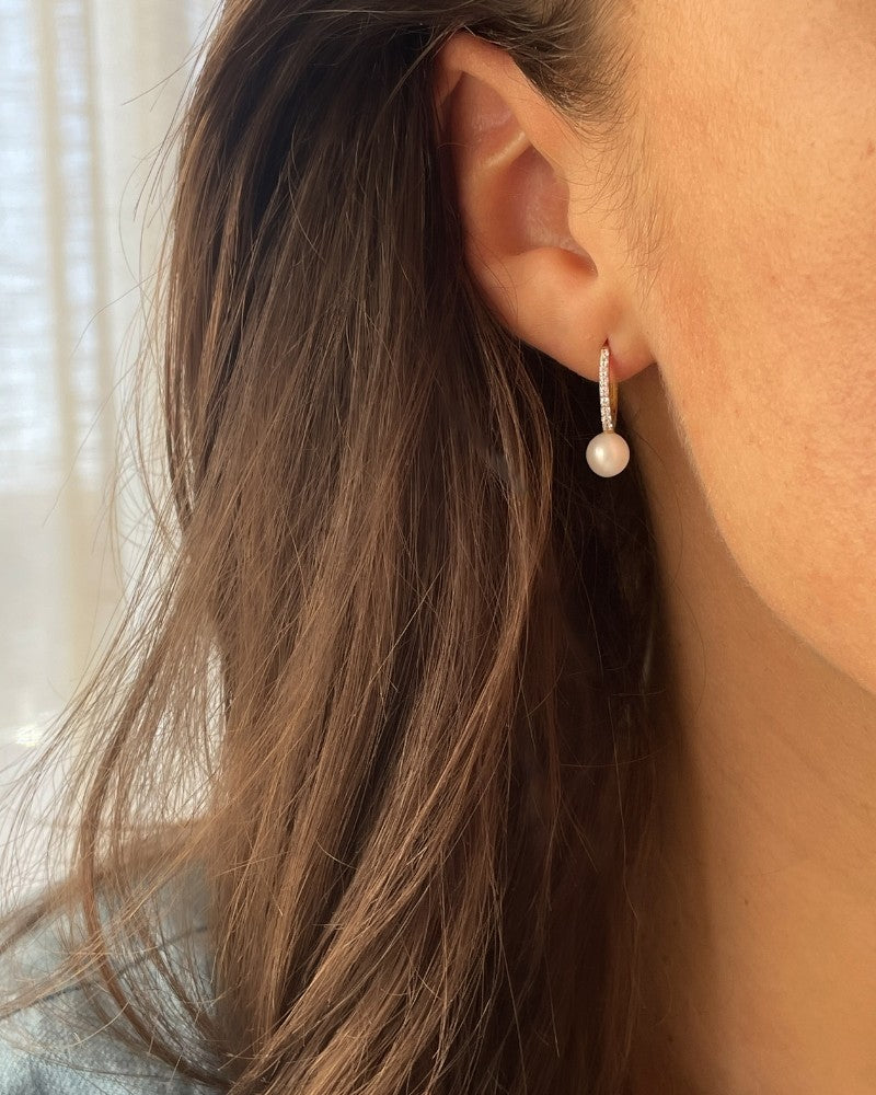 Orecchini a Cerchio in Oro Giallo 14K con Perla e Zircone – Ciondoli Eleganti per Donna