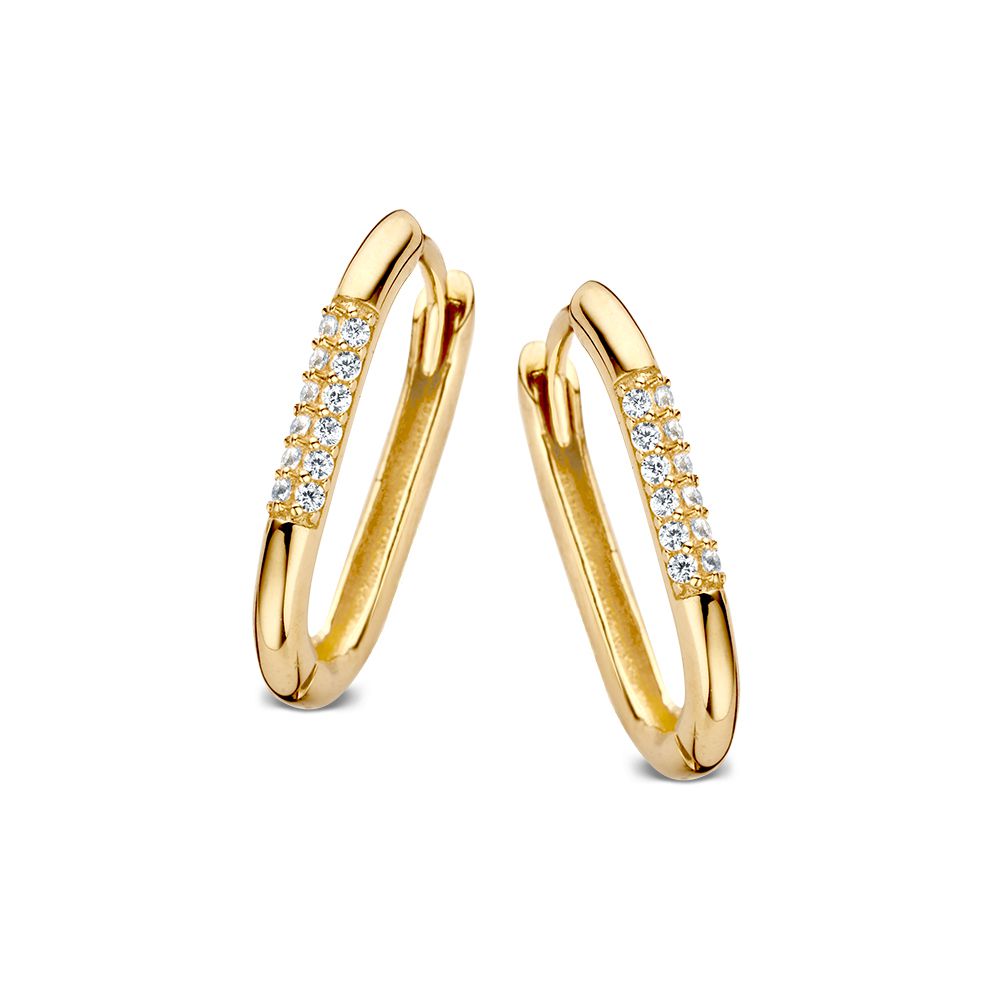 Orecchini ovali in oro giallo 14 carati con zircone.