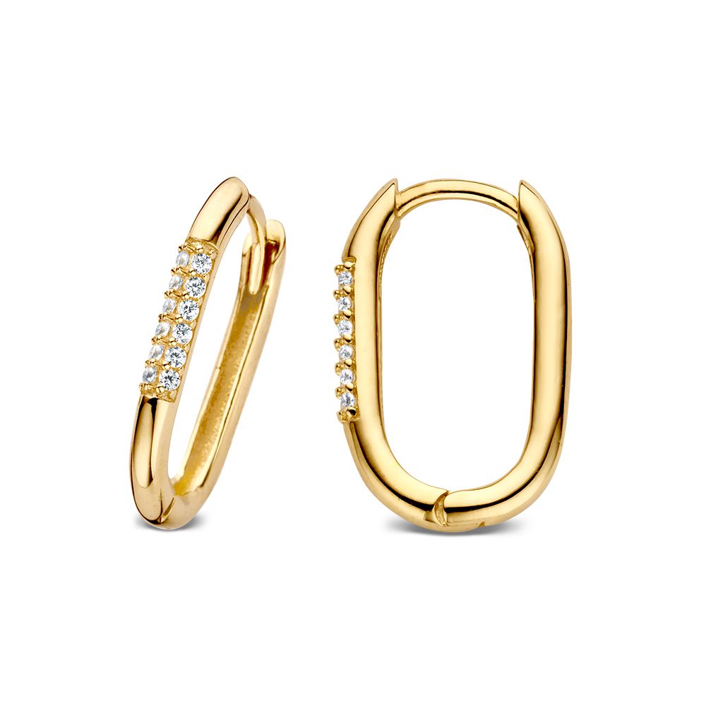 Orecchini a Cerchio in Oro Giallo con Forma Ovale e Zirconia – 14 Carati – Van der Kooij