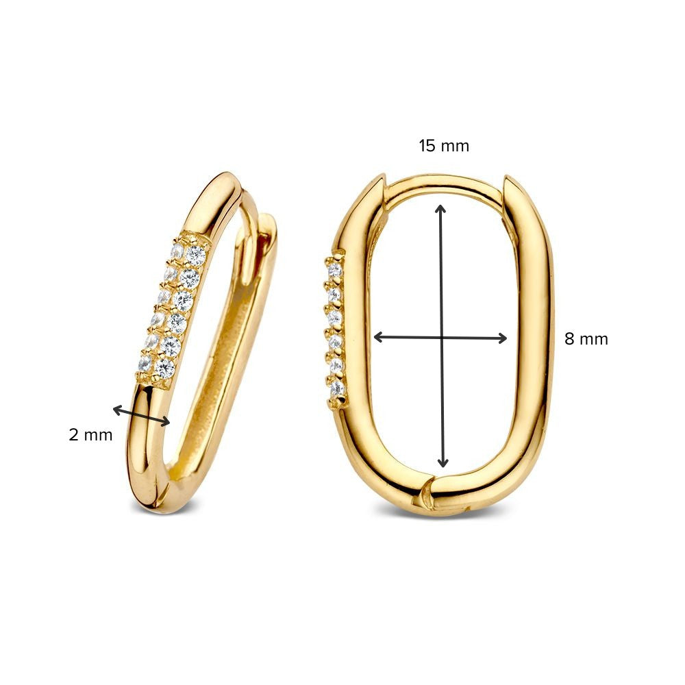 Orecchini a Cerchio in Oro Giallo con Forma Ovale e Zirconia – 14 Carati – Van der Kooij
