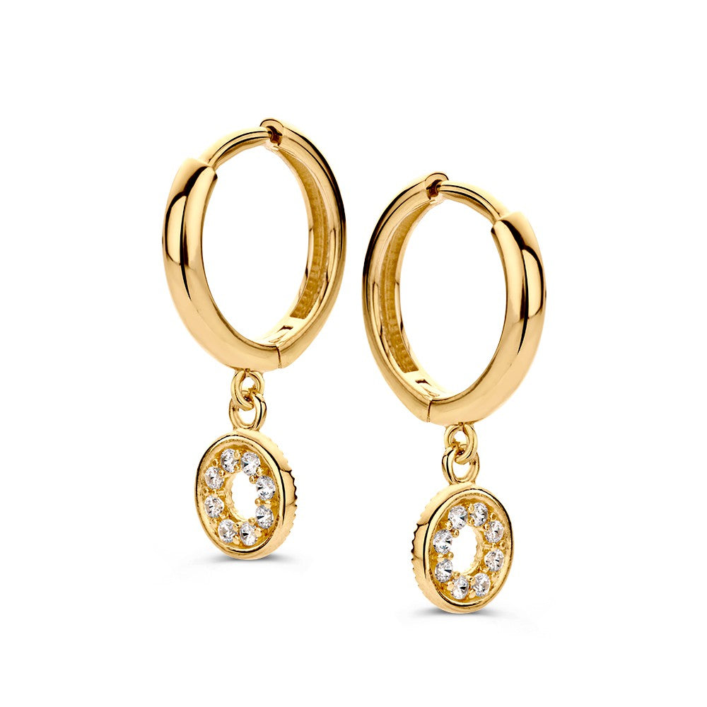 Orecchini alla creola in oro giallo con pendenti in zirconia.