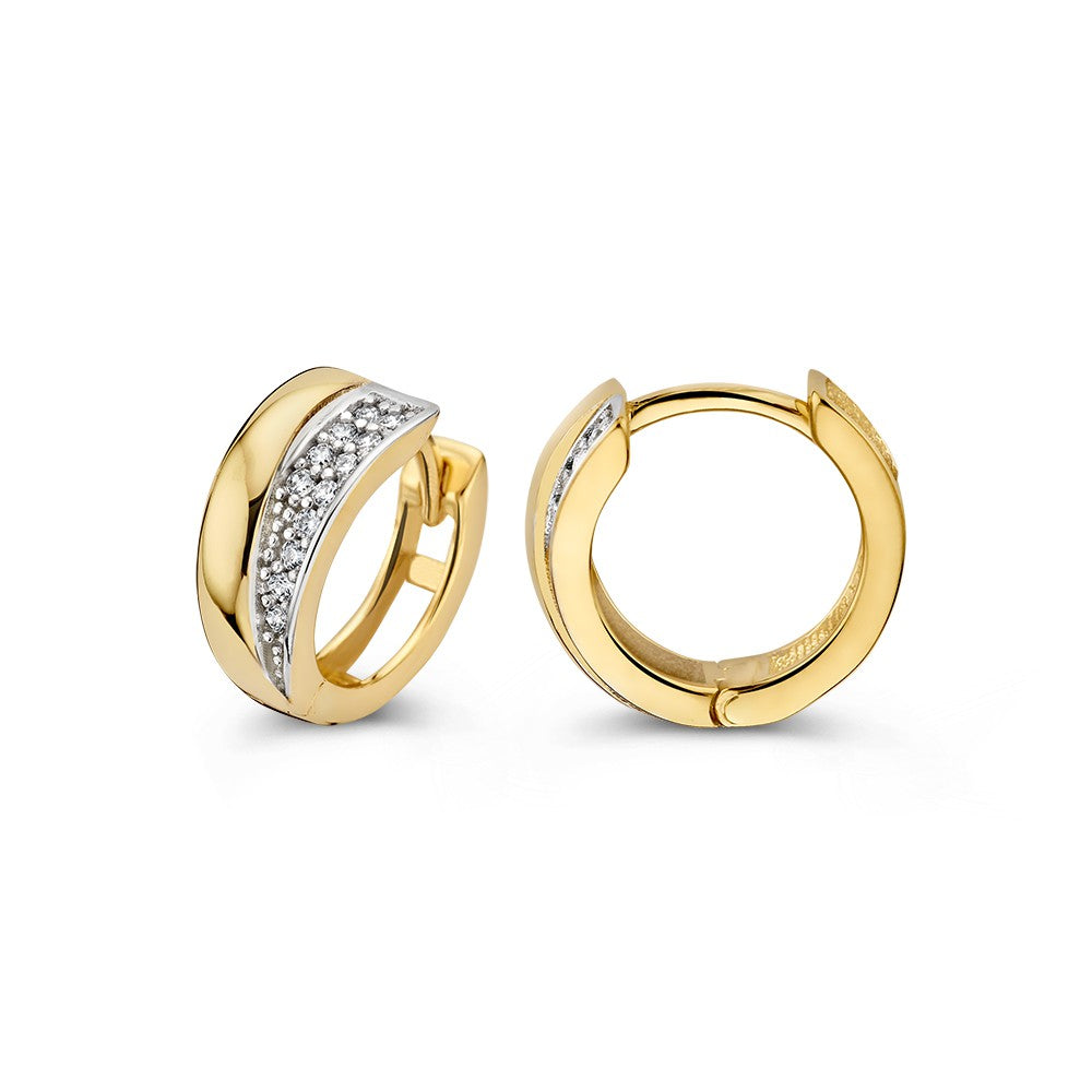 Eleganti Orecchini a Cerchio in Oro Giallo con Zirconi in Montatura Pavé