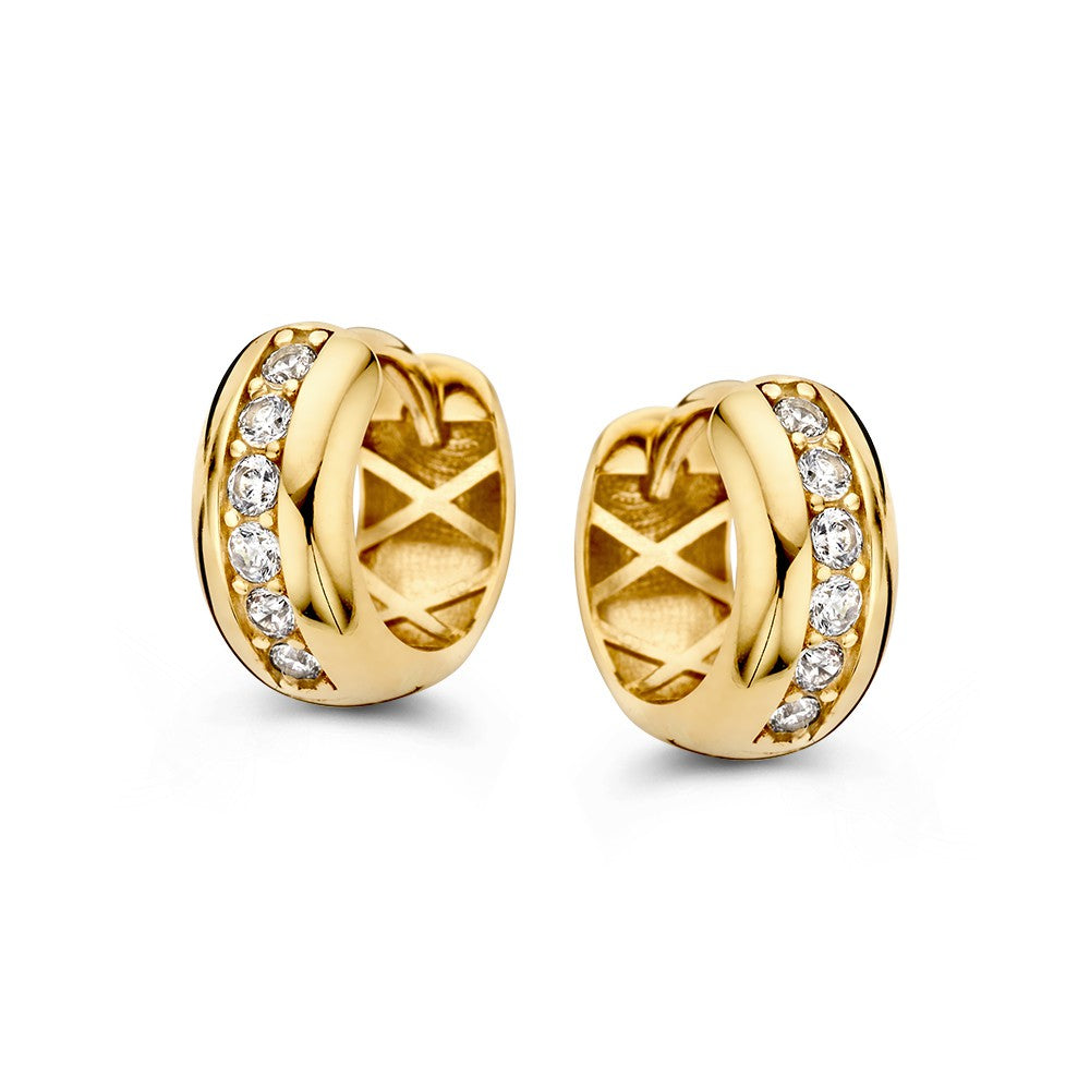 Orecchini alla creola in oro giallo con zircone brillanti.
