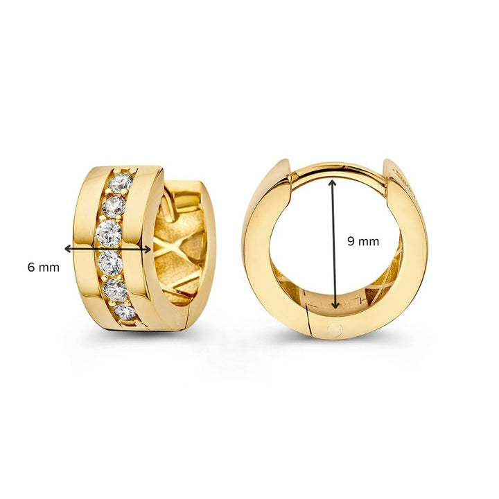 Elegante Geelgouden Oorringen met Zirkonia's in Strak Design