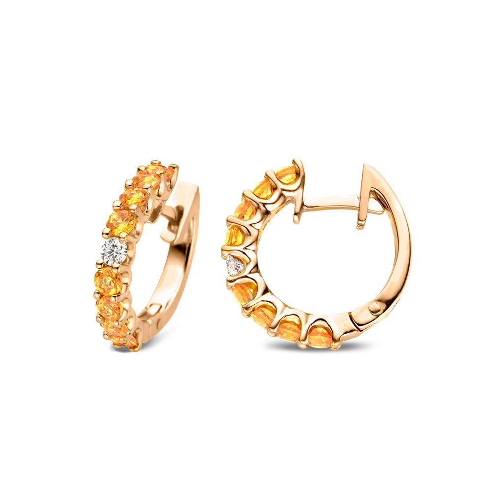 Orecchini a Cerchio di Lusso in Oro Rosa 18kt con Zaffiri Arancioni e Diamante – Van der Kooij