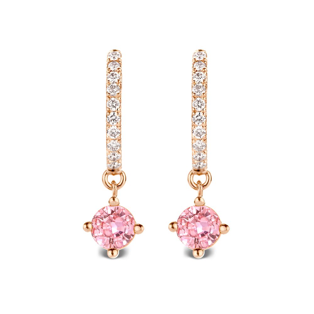 Orecchini a cerchio in oro rosa con diamanti e zaffiri rosa – 18 carati