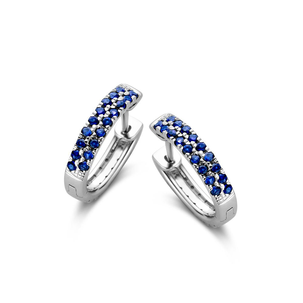 Orecchini in oro bianco con zaffiri blu e diamanti, design a doppio uso, 0,40 crt di diamante.