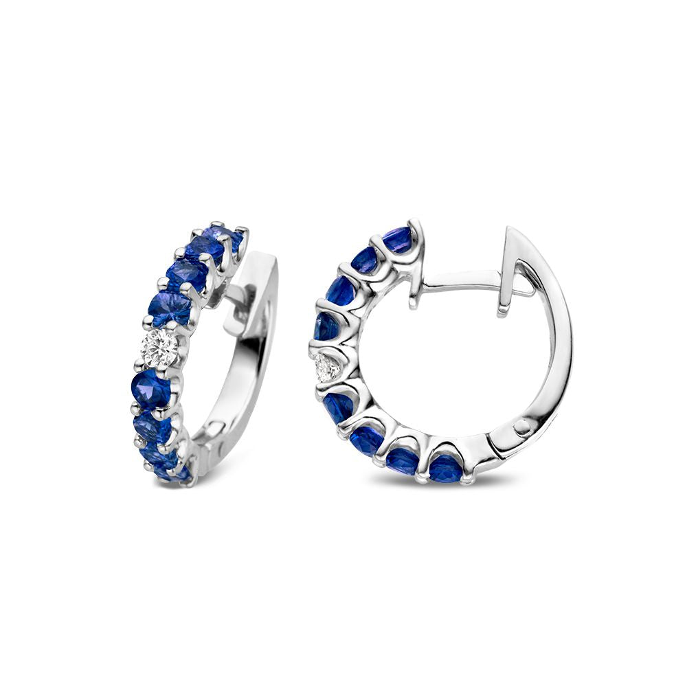 Orecchini a Cerchio in Oro Bianco 18kt con Zaffiri Blu e Diamante – Gioiello di Lusso Van der Kooij