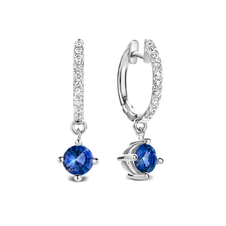 18kt Witgouden Oorringen met Blauwe Saffieren en Diamanten – Van der Kooij Luxe