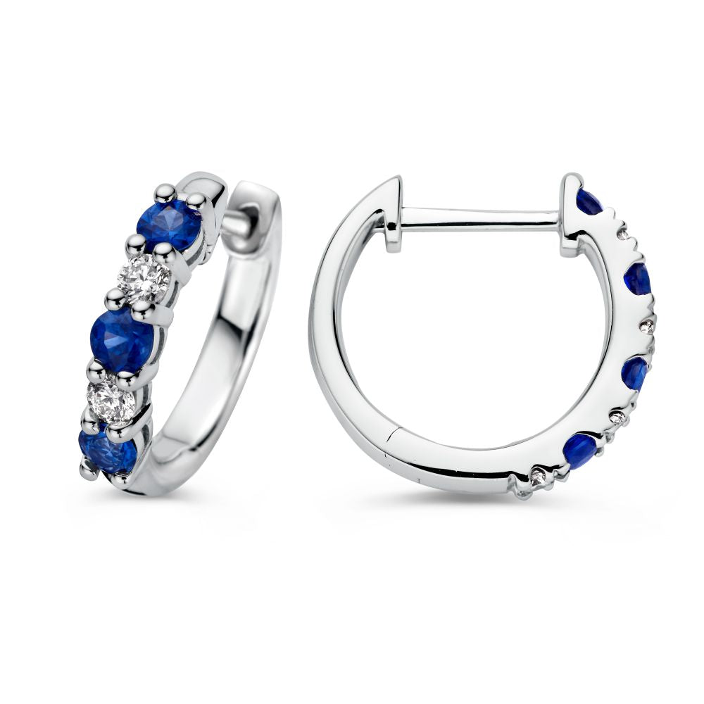 Eleganti Orecchini a Cerchio in Oro Bianco con Zaffiro e Diamante – 0,50 crt zaffiro, 0,18 crt diamante